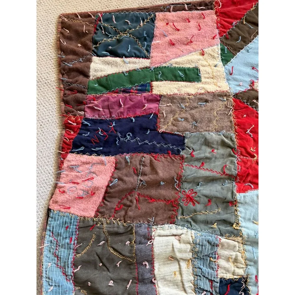 Handmade 1949 Lega Patchwork Crazy Quilt. Darker colors, Beautifully Made